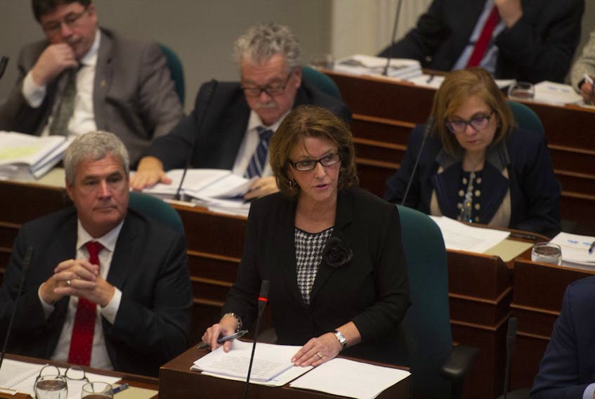 Nova Scotia Finance Minister Karen Casey delivers the 2020-21 budget at Province House on Tuesday, Feb. 25, 2020.