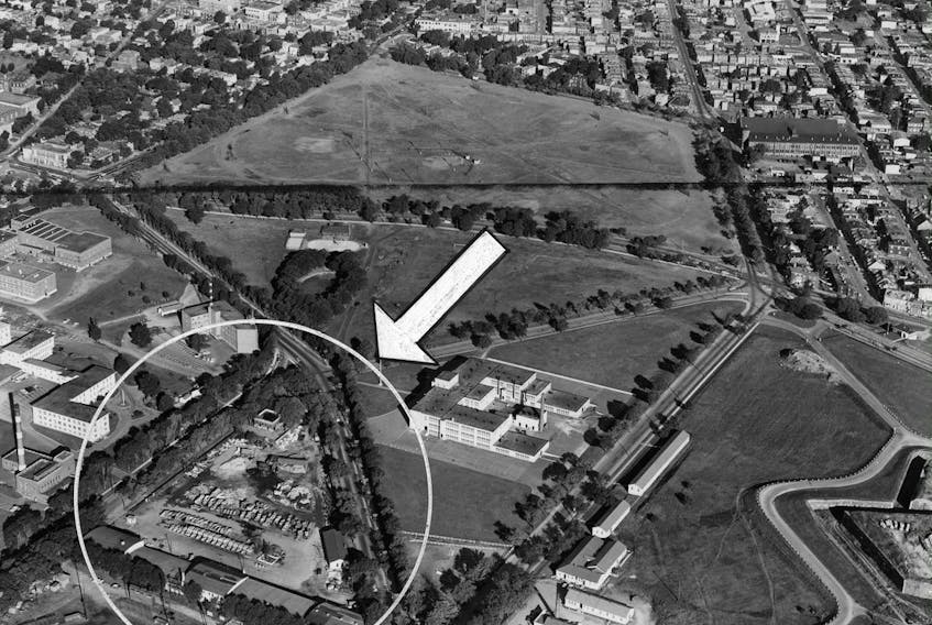 This 1965 photo shows the site of a proposed provincial museum to be erected on the site of the Halifax City Field operation (circled).