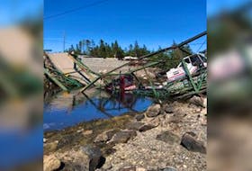 The Tittle Bridge in Guysborough County collapsed Tuesday, July 7, 2020 as contractors were moving equipment. The bridge, scheduled to be replaced this summer, leads from near Canso to Durrell's Island.
