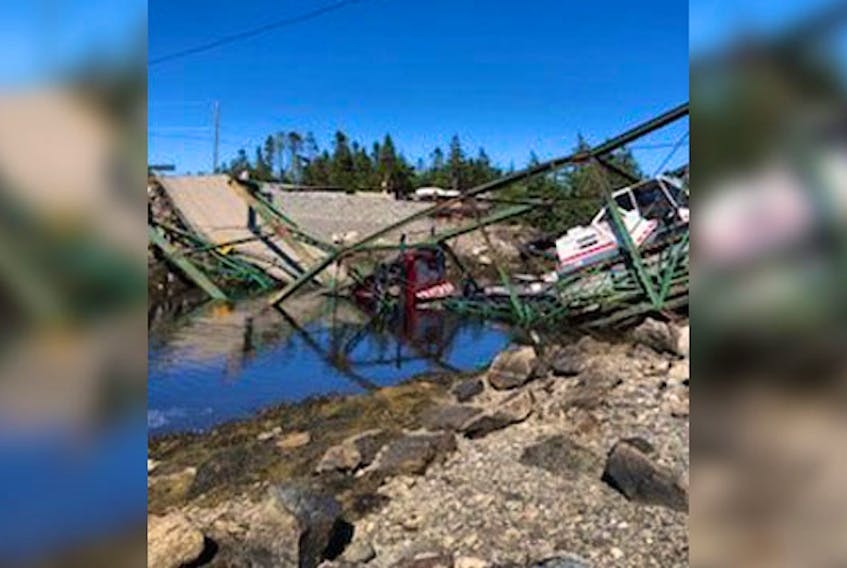 The Tittle Bridge in Guysborough County collapsed Tuesday, July 7, 2020 as contractors were moving equipment. The bridge, scheduled to be replaced this summer, leads from near Canso to Durrell's Island.