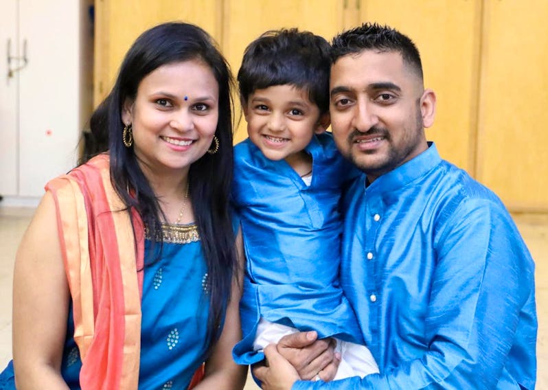Himali Shah, Deep Shah and Krunal Shah pose for a picture during the Indian festival of lights, Diwali, in 2019. This year, their Diwali celebration will be a lot more intimate due to COVID-19.