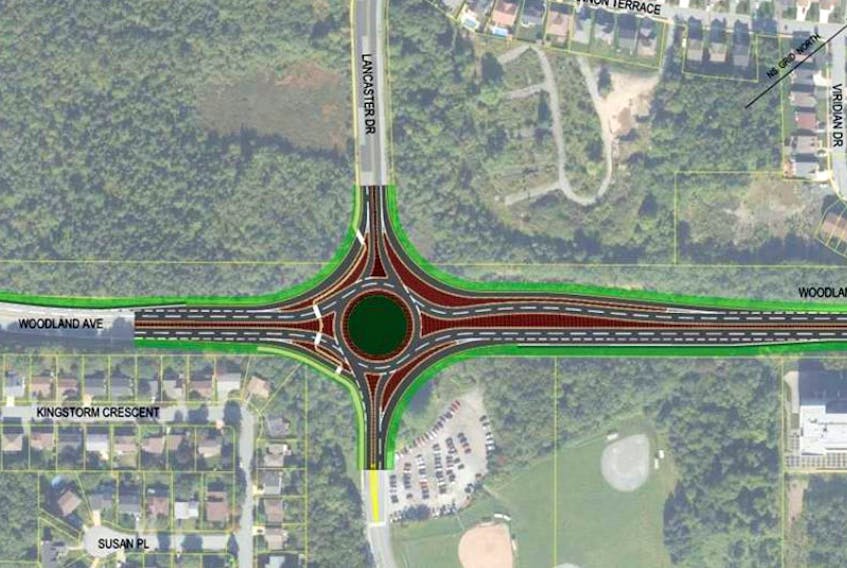 Halifax council has OK'd a roundabout as part of the solution to traffic problems where Highway 118 transitions into Woodland Avenue and Lancaster Drive and Micmac Boulevard in Dartmouth. - Image from HRM staff report