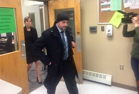 Cpl. Jerry Rose-Berthiaume of the RCMP's Northeast Nova Major Crime Unit leaves the Desmond inquiry after testifying on Wednesday, Jan. 29, 2020.
