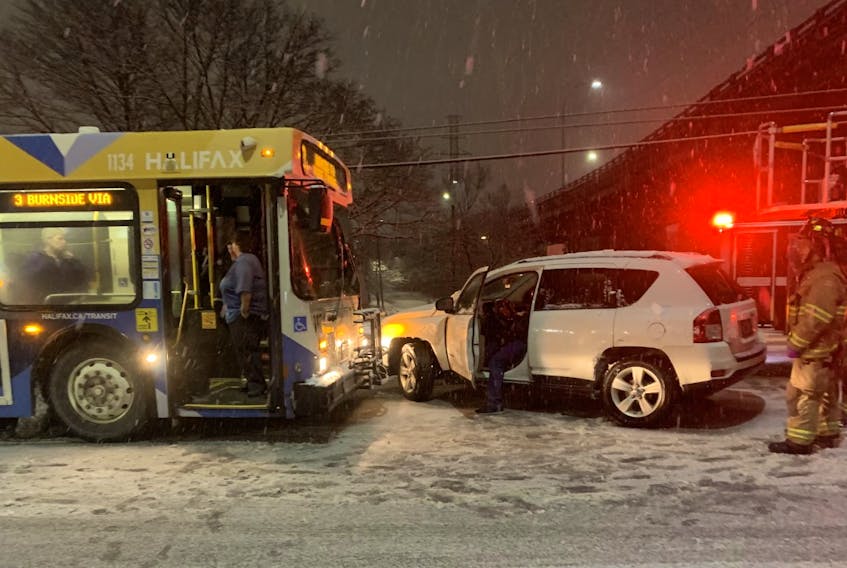 A Halifax Transit bus and SUV slid into each other Tuesday evening on Joseph Howe Drive.