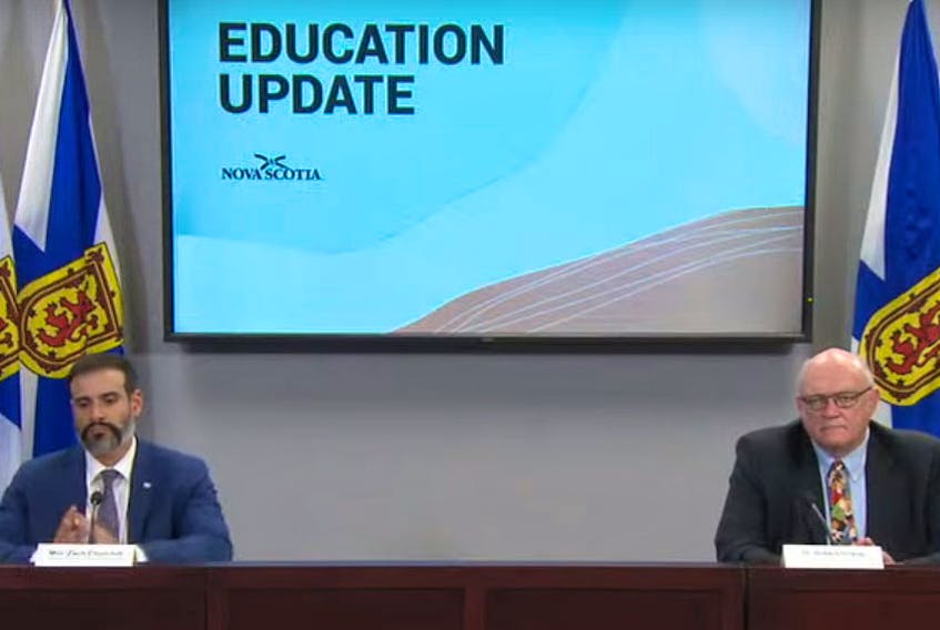 Education Minister Zach Churchill and Dr. Robert Strang, Nova Scotia's chief medical officer of health, talk about the plan to reopen the province's schools on Sept. 8.