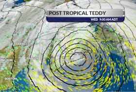 Post-tropical storm Teddy's location over Atlantic Canada on Wednesday at 9 a.m., Sept. 23, 2020.