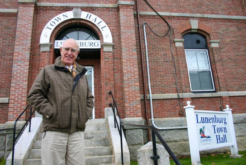 Lunenburg Mayor Laurence Mawhinney poses outside the town hall in November 2011. - Bev Ware