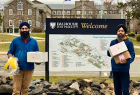 On Monday, April 13, 2020, SP Singh, left, and Kamaldeep Singh, along with other members of the non-profit organization KhalsaAid Canada, donated hundreds of masks to the Northwood Community Centre and Dalhousie University on the special occasion of Vaisakhi.