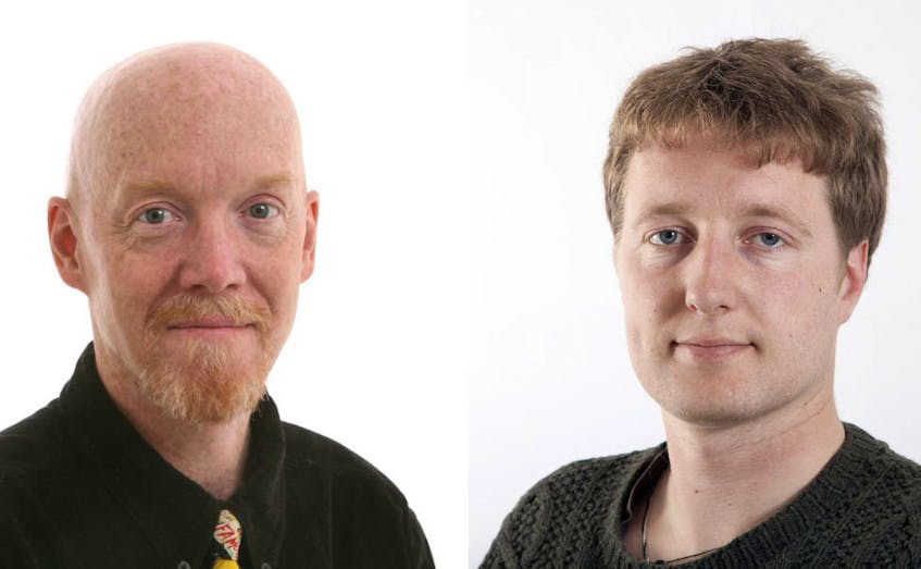 SaltWire cartoonist Bruce MacKinnon, left, and reporter Aaron Beswick are nominated for National Newspaper Awards.