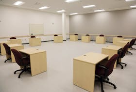 The jury deliberation room at the first criminal jury courthouse in Atlantic Canada built to be COVID-19 compliant. The courthouse is on Mellor Avenue in Dartmouth and has two courtrooms with partitioned jury boxes and space for lawyers, defendants, witnesses and court staff to physically distance.