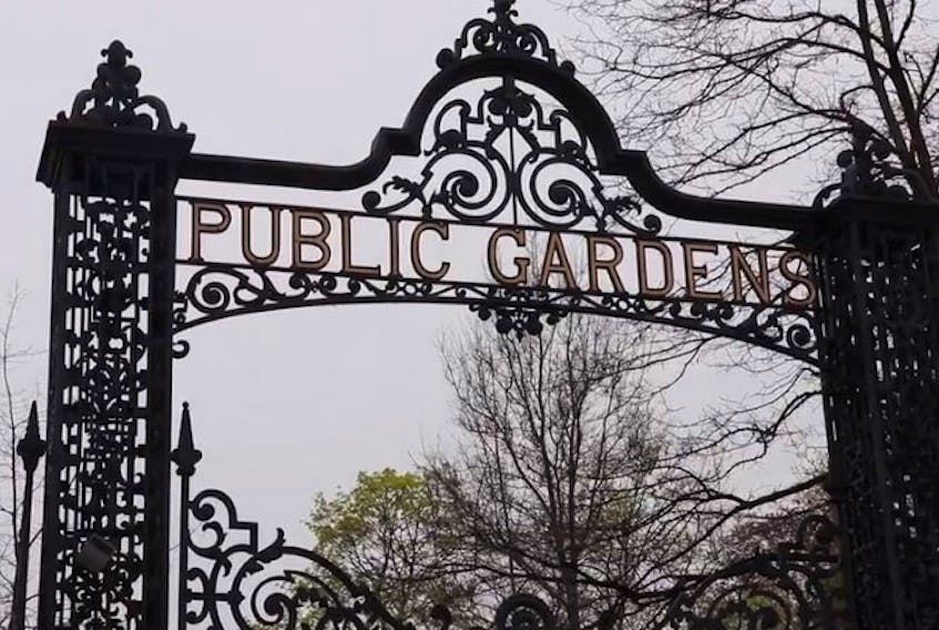 The main entrance to the Halifax Public Gardens stands against an overcast, rainy sky Monday, June 3, 2019.