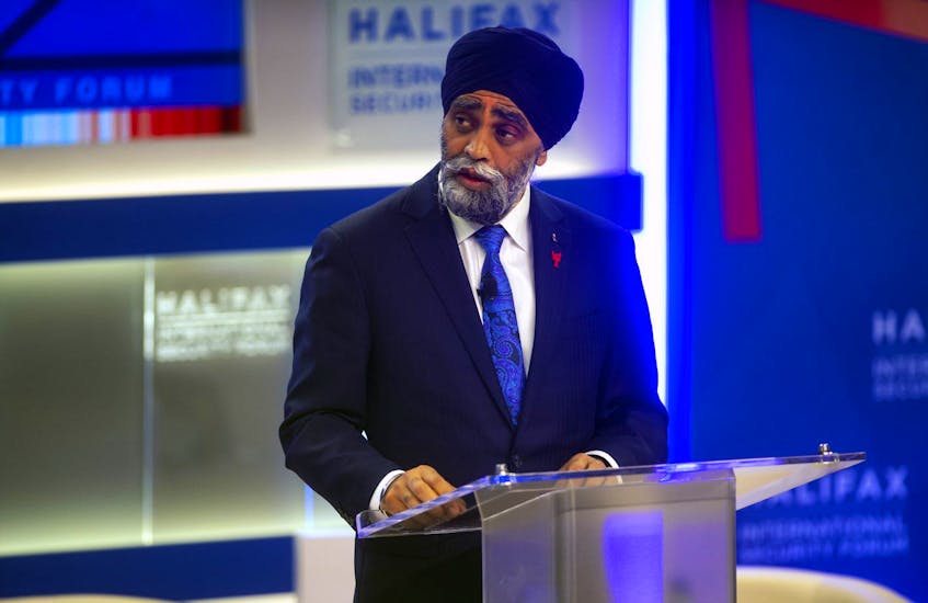 Federal Defence Minister Harjit Sajjan speaks at the opening of the three-day Halifax International Security Forum on Friday, Nov. 22, 2019 in Halifax.