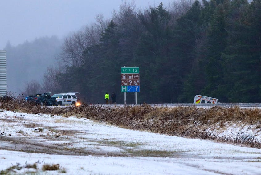 One person is dead after a car and ambulance collided on Highway 101 near Kentville on Tuesday morning, Dec. 3, 2019. - Adrian Johnstone