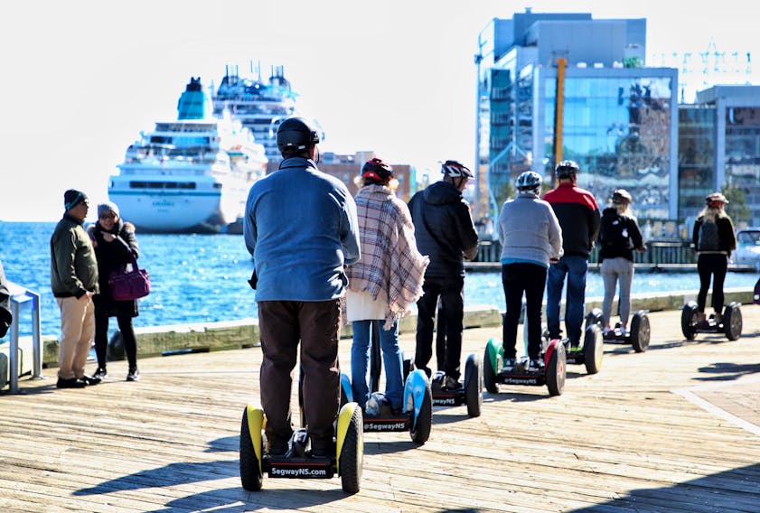 Cruise ship passengers are seen on a Segway tour of the waterfront in Halifax on Tuesday, Oct.  22, 2019. Almost 200 cruise ships visited Halifax in 2018.