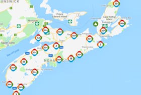 Nova Scotia Power's outage map shows locations Wednesday morning, Sept. 12, 2019 where customers are still without power. Just over 33,000 still had no electricity after post-tropical storm Dorian struck on the weekend.