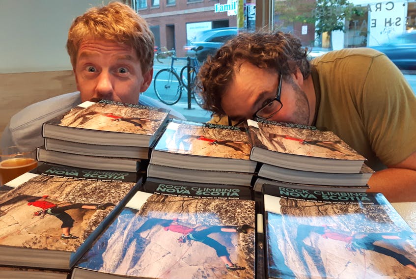 Todd Foster and Alec Soucy at the launch of their book Rock Climbing Nova Scotia. - Stefan Sinclair-Fortin