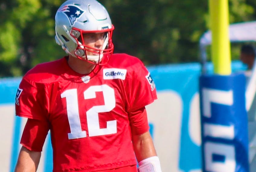 New England Patriots quarterback Tom Brady during a joint practice between the Patriots and the Detroit Lions in Allen Park, Mich. 
