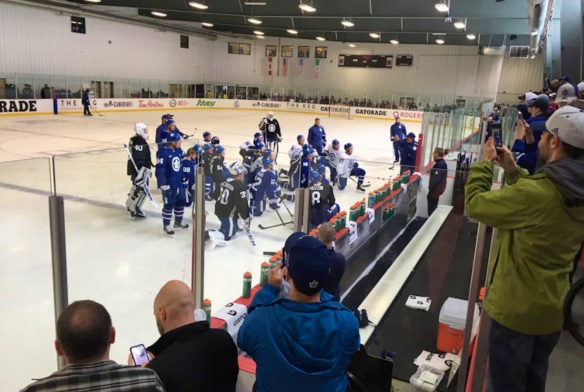 Fans watch as the Maple Leafs take to the ice in Paradise, N.L. for training camp on Friday, Sept. 13, 2019. (Lance Hornby/Toronto Sun)