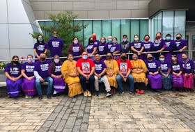 Members of the Innu Round Table wore T-shirts calling for the end of systemic racism, and justice for 37-year-old Innu Joyce Echaquan, who live-streamed hospital staff mocking her as she lay dying in a Quebec hospital. EVAN CAREEN/SALTWIRE NETWORK