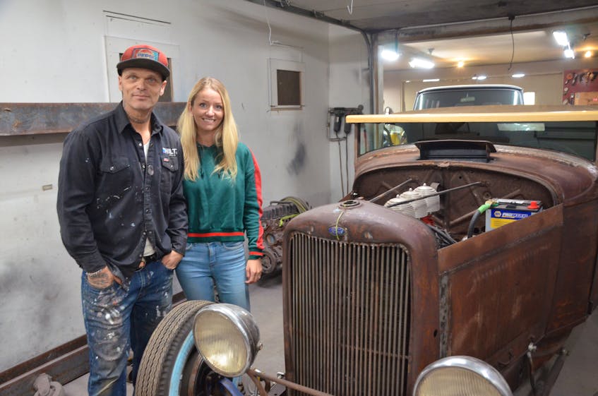 Chad Hiltz, star of Discovery’s hit TV show Bad Chad Customs, with partner Jolene MacIntyre in his shop outside Canning. KIRK STARRATT