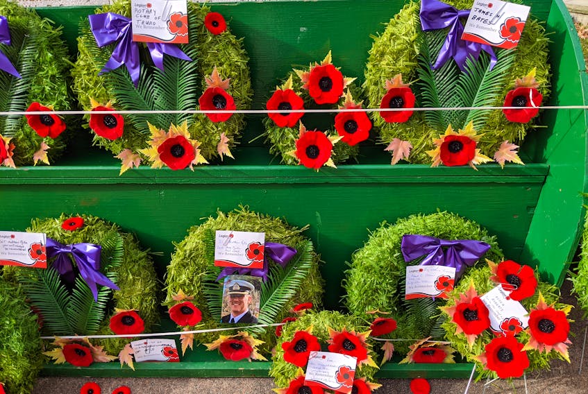 Some of the wreaths at the Cenotaph.