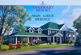 An artist's rendition of the new main lodge for the Inverary Resort is shown. The building is set to be ready this summer and replaces the previous building that was destroyed by fire. CONTRIBUTED