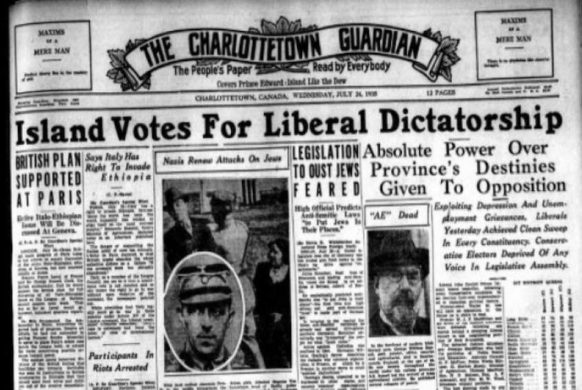 "Island votes for Liberal dictatorship," says The Guardian's front page on July 24, 1935.