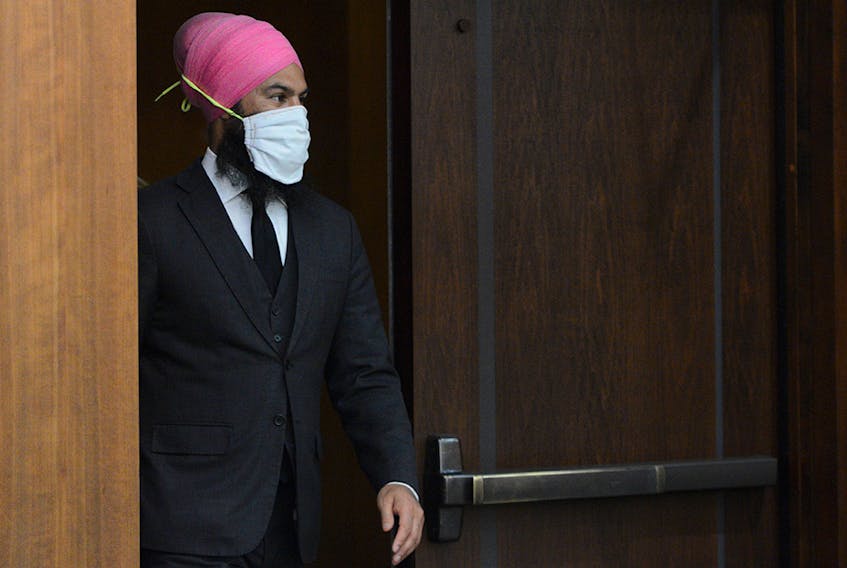  NDP Leader Jagmeet Singh arrives to hold a press conference on Parliament Hill on May 25, 2020.