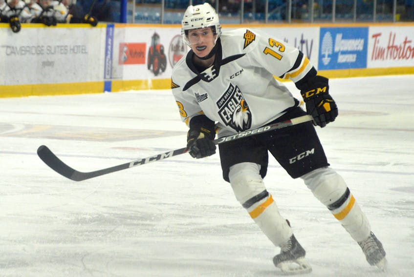 James Beaton made his Quebec Major Junior Hockey League debut with the Cape Breton Eagles last week. The Broad Cove native was invited to Eagles camp last year, but due to COVID-19 return-to-play guidelines, he was unable to attend. JEREMY FRASER/CAPE BRETON POST
