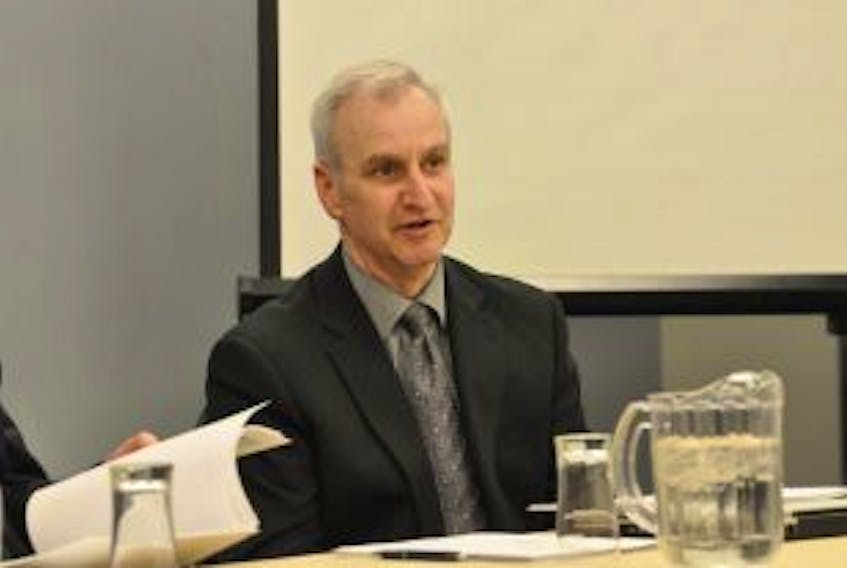 ['Jamie Schwartz, Deer Lake Regional Airport’s president and CEO, gives his report during the airport authority’s annual general meeting Thursday evening.']