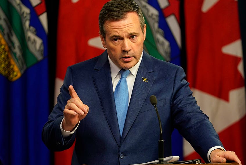 Alberta Premier Jason Kenney comments at the Alberta Legislature on October 22, 2019, the day after voters in Canada elected a minority Liberal Party government under Justin Trudeau to govern the country for another four years.