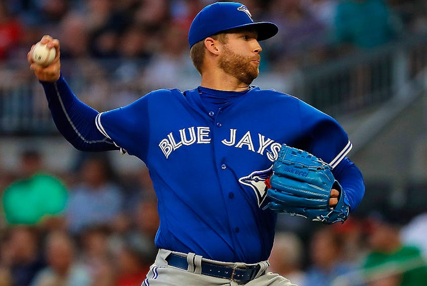 T.J. Zeuch of the Toronto Blue Jays makes his MLB debut as he pitches against the Atlanta Braves at SunTrust Park on September 03, 2019 in Atlanta. (Kevin C. Cox/Getty Images)