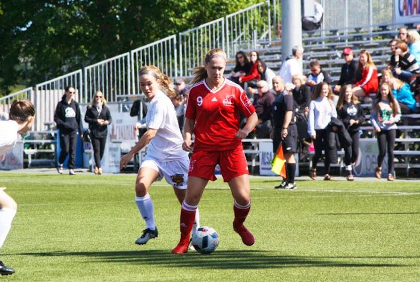 <p>&nbsp;</p>
<p>Memorial’s Jessie Noseworthy (9), whown in action against the Dalhousie Tigers earlier this season, leads the Sea-Hawks into their AUS women’s soccer semifinal in Cape Breton today. On Thursday, Noseworthy was named the 2016 conference MVP.</p>