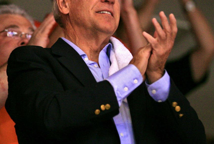 Former  U.S. Vice President Joe Biden attends Game 4 of the 2010 Stanley Cup Final between the Chicago Blackhawks and the Philadelphia Flyers. 