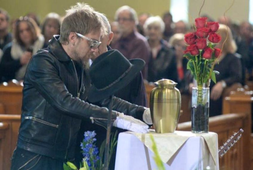 Joel Hynes at his uncle's funeral on Monday