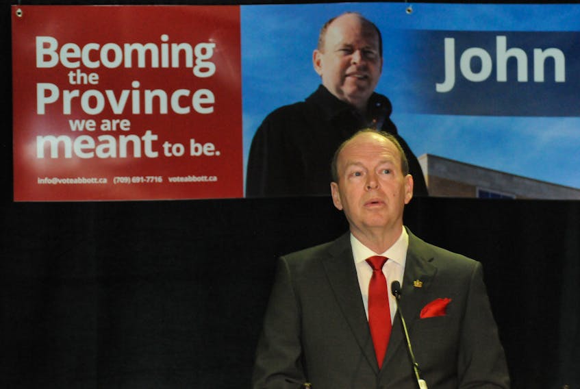 Former provincial civil servant John Abbott announced his candidacy for the leadership of the provincial Liberal party before a crowd of about 75 supporters at the Sheraton Hotel in St. John’s on Thursday morning. Joe Gibbons/The Telegram
