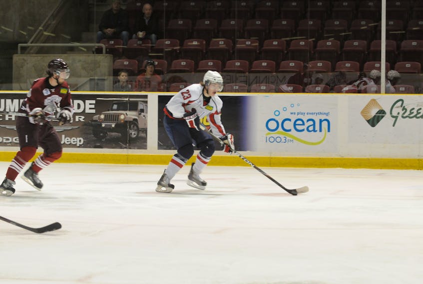 Ross Johnston, 23, in action with the Summerside Western Capitals of the MHL (Maritime Junior Hockey League) during the 2011-12 season.