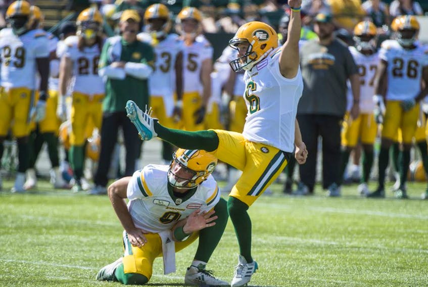 Kicker Sean Whyte of the Edmonton Eskimos, was a perfect five-for-five in a 37-29 win against the Montreal Alouettes on Sunday. 