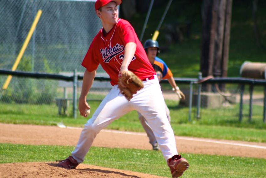 Bradley Fuller, the junior Wildcats’ starting pitcher in the first game of a Sunday doubleheader with Halifax, pitched a complete game but failed to get the decision when the game ended in a 6-6 tie.