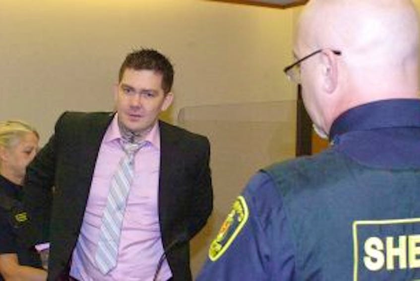 ['<p>Justin Jennings is led into provincial court in St. John’s to be sentenced on several charges, including two counts of dangerous driving.</p>']