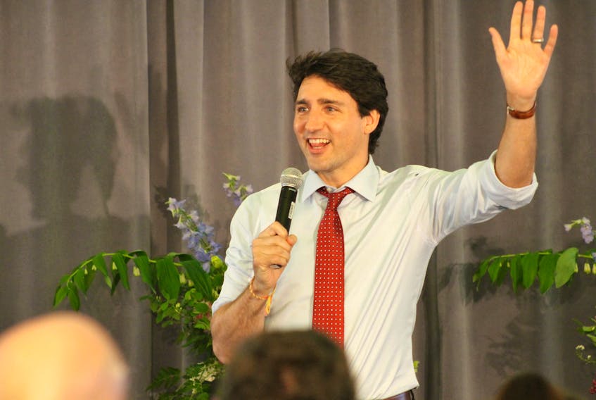 Trudeau waved at his supporters at a fundraising event May 31 at the Lightfoot and Wolfville winery in Wolfville.