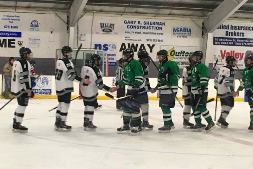 Hockey players at NKEC and Central Kings had one last chance to wear their school colours March 3 during an exibition game