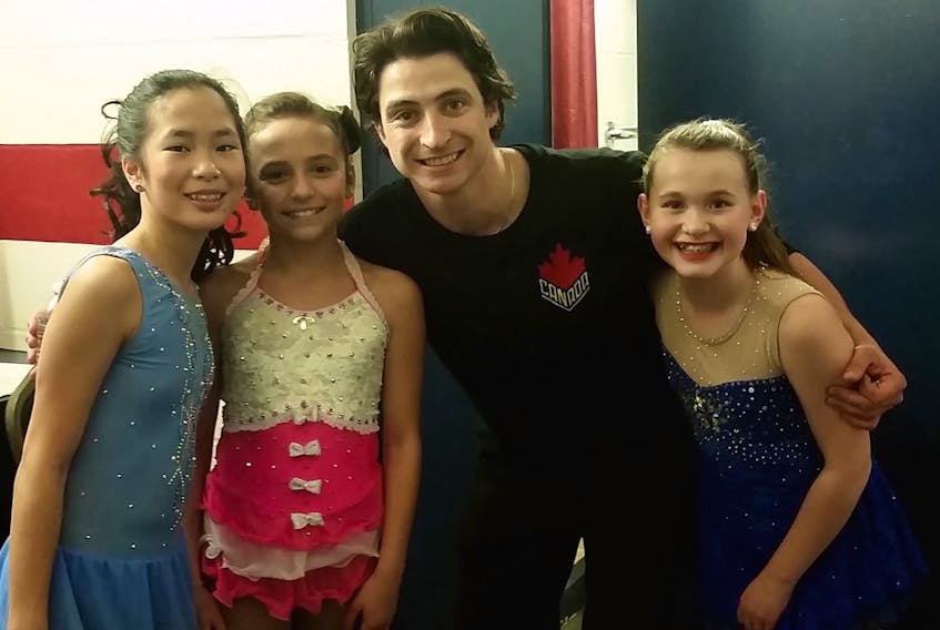 Jane Maillet, right, poses with friends and fellow figure skaters Brooke Pennington and Kate McGee, who performed together during the intermission of Stars on Ice in Halifax, where they met Canadian Olympian figure skater Scott Moir.