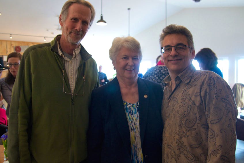Tom Herman, Phyllis Jarvis and Russ Sanche at the Rotary Clubs of Kings County Foundation announcements of its $50,000 donation to the Homeless No More plan, a 10-year project to end youth homelessness across the Annapolis Valley.