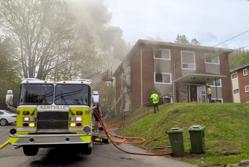 All tenants escaped without injury before a Kentville apartment complex caught fire on Parkview Road around 10:18 a.m. May 22.