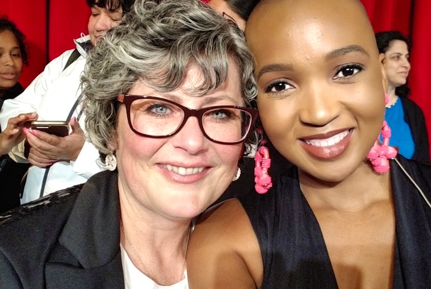 Tanya Marie Olscamp with ambassador speaker Mpumi Nobiva at the One Woman Fearless Summit in Halifax. A mentee of Oprah Winfrey, 24-year-old Nobiva has spoken at the White House, congressional fundraisers, corporate functions and non-profit initiatives.