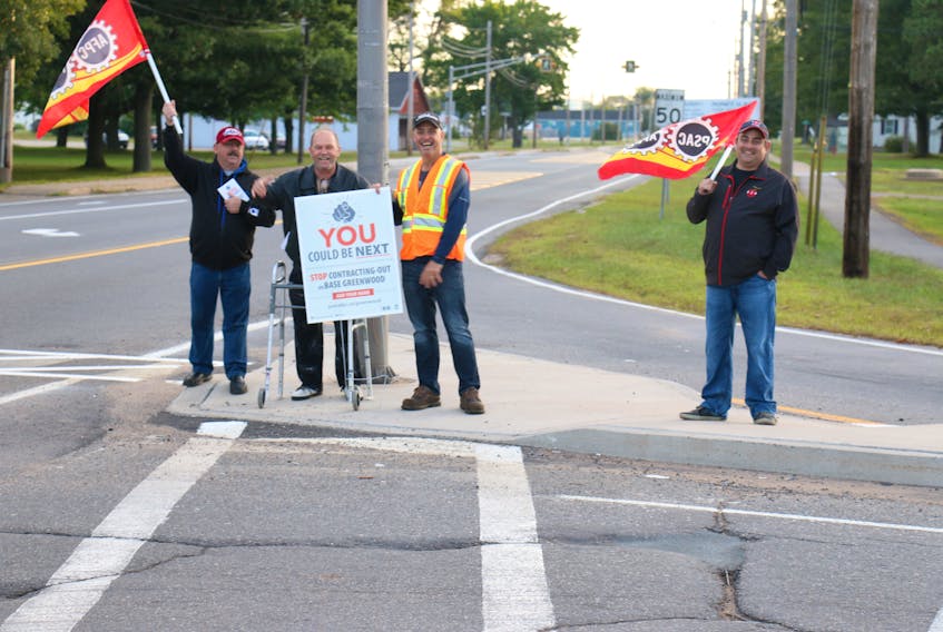 A rally was held in Greenwood the morning of Sept. 7 to raise awareness of term-contract unionized cleaning jobs at 14 Wing Greenwood being terminated.