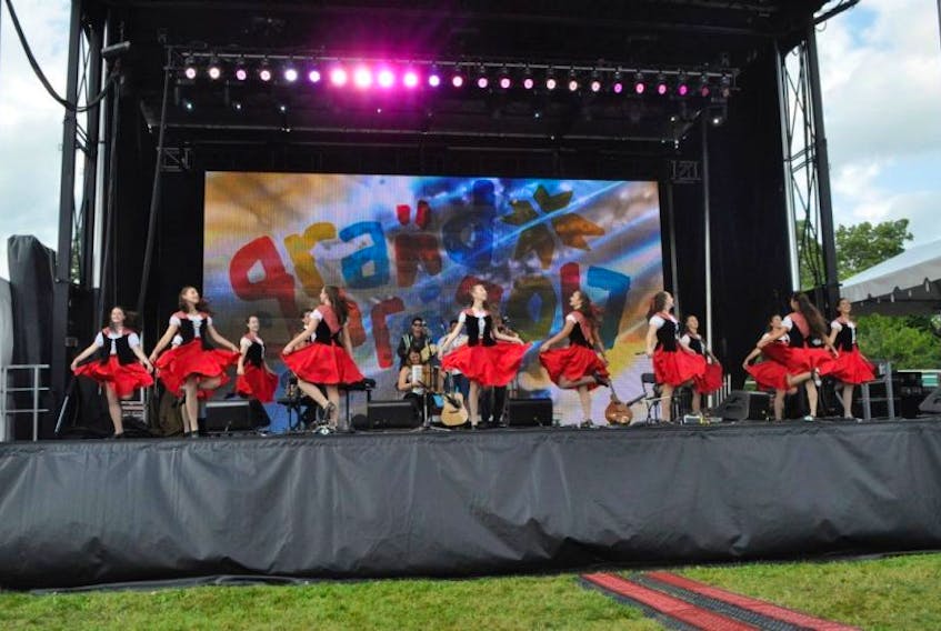 Young Acadian dancers from La Bair en Joie, the Prince Edward Island band Vishten and three Mi’kmaq drummers performed the finale on Sunday.