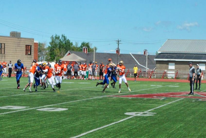 The Nova Scotia Under 18 football team battled hard, but lost to Team B.C. on July 14 during football action at Acadia University.