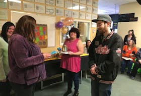LifeStreams students Cassie Ripley, Jody Deveau and Edith Farris recognize Sobeys Fast Fuel employee Morgan Cowie at the Valley Community Learning Association’s Honouring Employees – Everyday Heroes celebration. - Contributed